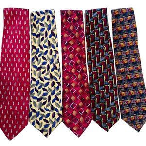 J Garcia 100% Silk Mens Necktie Geometric Red Blue Tie 58 X 4" Lot of 5